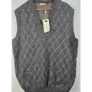 Sol‎ Baby Alpaca Vest XL Gray Diamond Pattern Pullover Preppy Academia Golf NEW